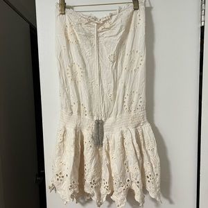 Surf Gypsy Smocked Waist Strapless Dress Swim Cover-Up Ivory